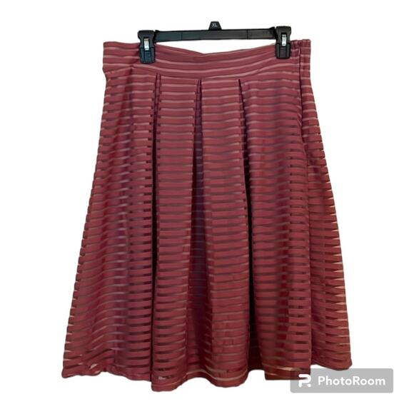 See You Monday Sheer Mesh Striped Dusty Pink Purple Pleated Midi Circle Skirt XL - Picture 1 of 7